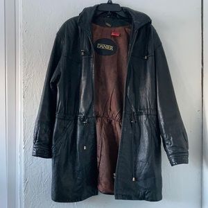 Vintage 80s 90s Danier Leather Black Leather Coat with Thermal Insulation & Hood